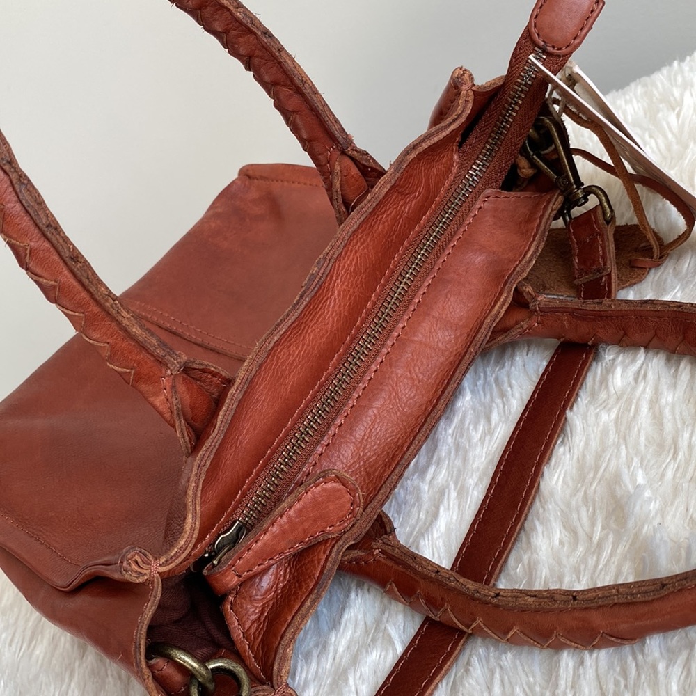 Genuine Leather Burnt Orange Tote Bag with Perforated Detail - Picture 10 of 13